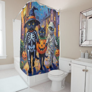 Rideaux De Douche Chats noirs en costumes d'Halloween