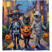 Rideaux De Douche Chats noirs en costumes d'Halloween (Devant)