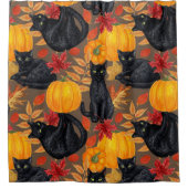 Rideaux De Douche Chats noirs et citrouilles 2 (Devant)