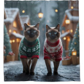 Rideaux De Douche Chats siamois Noël Neige Fêtes (Devant)