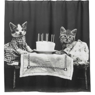 Rideaux De Douche Chats vintages à une fête d'anniversaire