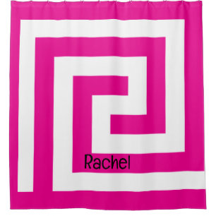 Rideaux De Douche Chaud rose grec clé Monogramme Nom Fille colorée