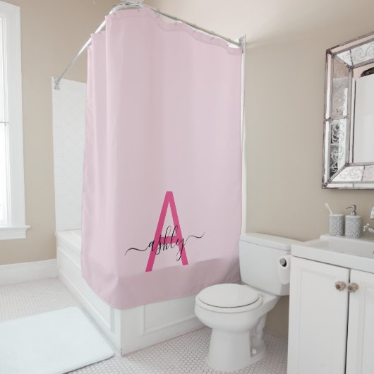 Rideaux De Douche Chaud rose moderne Script Girl Monogramme Nom (En situation)