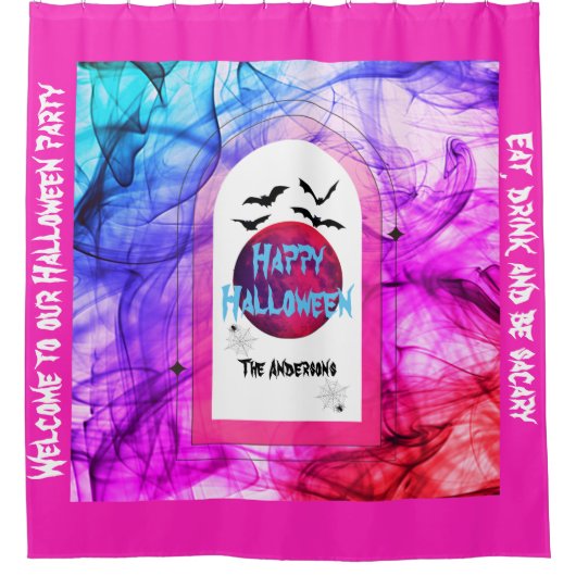 Rideaux De Douche Chauve-Halloween rose Éffrayante Pleine lune chauv (Devant)