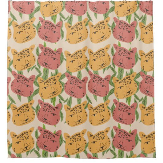 Rideaux De Douche Cheetah Jungle Plante verdure Coral vert (Devant)