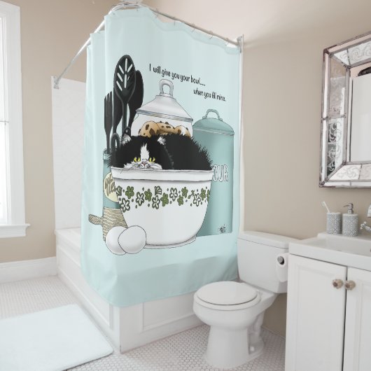 Rideaux De Douche Chef pâtissier Chat Bleu (En situation)