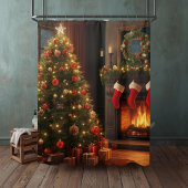 Rideaux De Douche Cheminée classique confortable & arbre de Noël