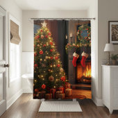 Rideaux De Douche Cheminée classique confortable & arbre de Noël
