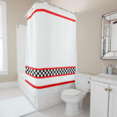 Rideaux De Douche Chèque noir blanc avec bande rouge (En situation)