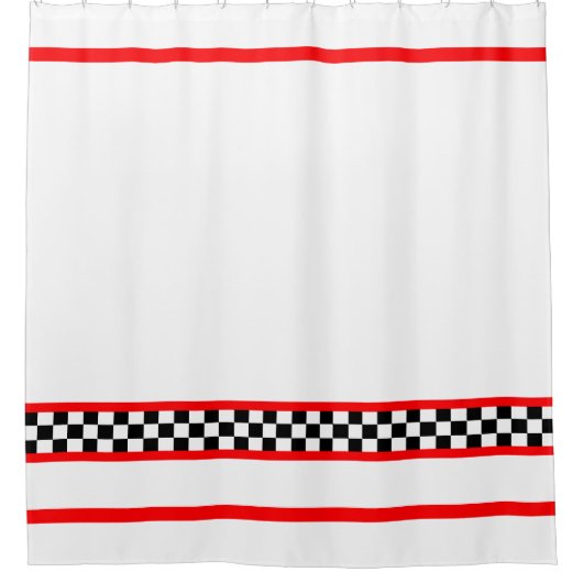 Rideaux De Douche Chèque noir blanc avec bande rouge (Devant)