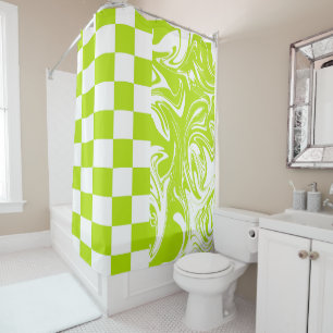 Rideaux De Douche Chèques et permules en vert et blanc de chaux