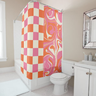 Rideaux De Douche Chèques et tourbillons - rose, orange et crème