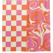 Rideaux De Douche Chèques et tourbillons - rose, orange et crème (Devant)