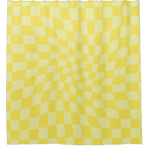 Rideaux De Douche Chèques jaune citron rétro déformés À damiers