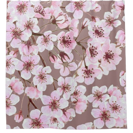Rideaux De Douche Cherry Blossom Branches Motif aquarelle (Devant)