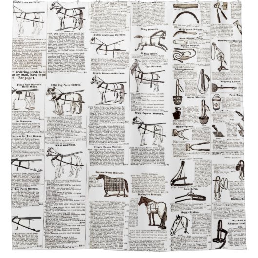 Rideaux De Douche Cheval Antique Publicité Journal Art (Devant)