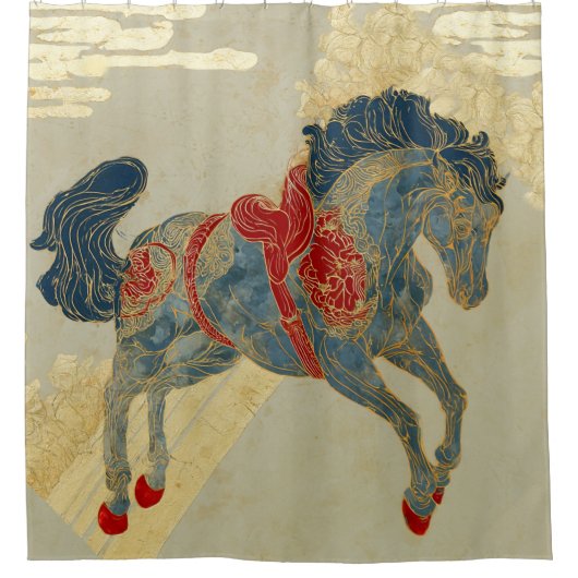 Rideaux De Douche Cheval bleu royal orné (Devant)