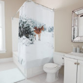 RIDEAUX DE DOUCHE CHEVAL DANS LA NEIGE TOMBANTE (En situation)