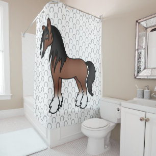 Rideaux De Douche Cheval de dessin animé Shire Clydesdale Vanner Tsi