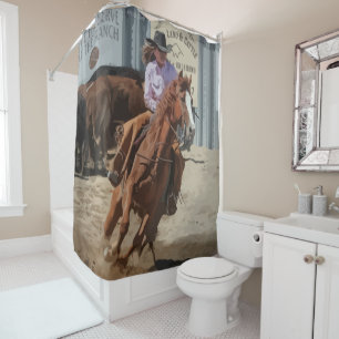 Rideaux De Douche Cheval de fille de rodéo occidental