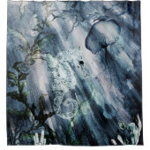 Rideaux De Douche Cheval de mer avec méduse dans la mer bleue (Devant)