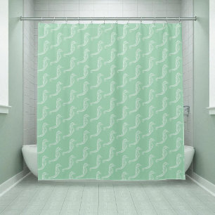 Rideaux De Douche Cheval de mer blanc nautique Squelette Motif Vert