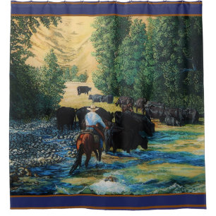 Rideaux De Douche Cheval de ranch, troupeau de bovins d'Angus à la