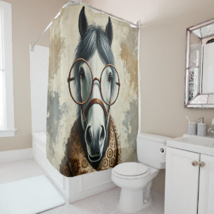 Rideaux De Douche Cheval élégant avec lunettes - Art Vintage amusant
