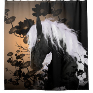 Rideaux De Douche Cheval merveilleux avec des fleurs