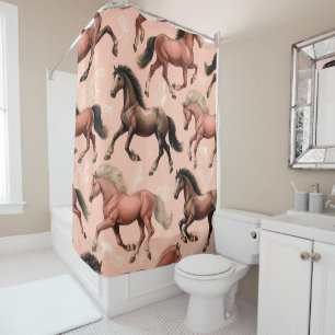 Rideaux De Douche Cheval mignon rose sans joint