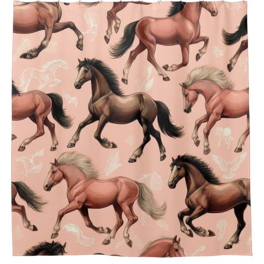 Rideaux De Douche Cheval mignon rose sans joint (Devant)