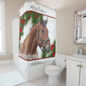 Rideaux De Douche Cheval Noël - Personnalisé Equestre (En situation)
