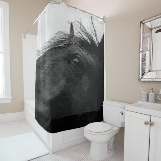 RIDEAUX DE DOUCHE CHEVAL NOIR (En situation)