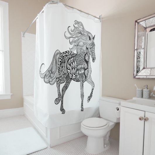 Rideaux De Douche Cheval noir inspiré (En situation)