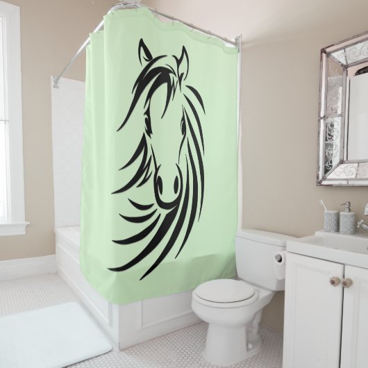 Rideaux De Douche Cheval tête sur vert (En situation)