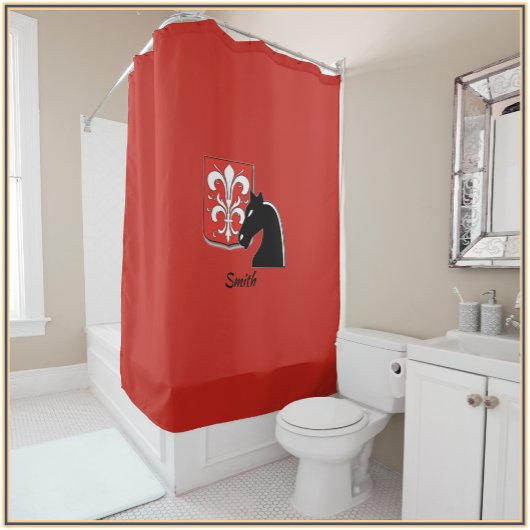 Rideaux De Douche Chevalier rouge et noir médiéval et bouclier
