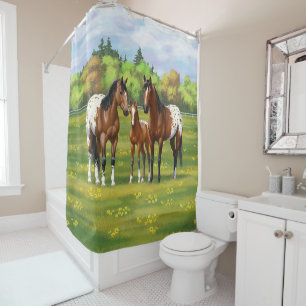 Rideaux De Douche Chevaux Appaloosa De Baie Brown En Pâturage D'Été