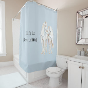 Rideaux De Douche Chevaux blancs Baby Blue