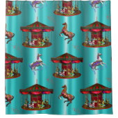 Rideaux De Douche Chevaux de carrousel en bleu (Devant)