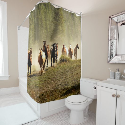 Rideaux De Douche Chevaux de course dans le ranch du Montana (En situation)