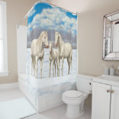 Rideaux De Douche Chevaux Du Quartier Blanc Dans Les Pâturages D'Hiv (En situation)