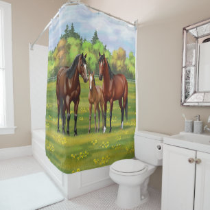 Rideaux De Douche Chevaux Du Quartier De La Baie Brown Dans Les Pâtu
