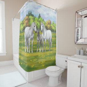 Rideaux De Douche Chevaux Gris De La Pomme Blanche En Été