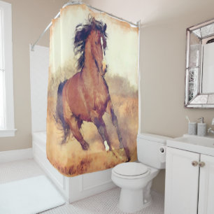 Rideaux De Douche Chevaux Mustang Sauvages Aquarelle
