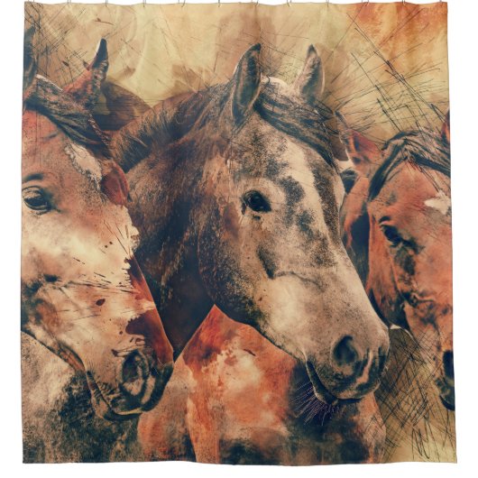 Rideaux De Douche Chevaux Peinture d'aquarelle artistique (Devant)