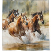Rideaux De Douche Chevaux sauvages qui courent Brown couleur noire (Devant)
