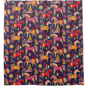 Rideaux De Douche Chevaux scandinaves motif design transparent. Déco