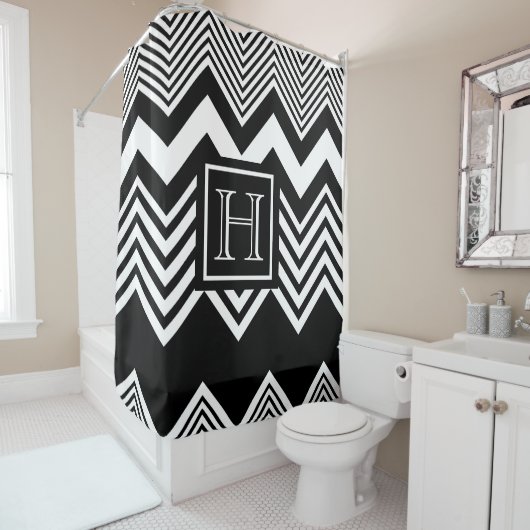 Rideaux De Douche Chevron noir et blanc (En situation)