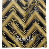 Rideaux De Douche Chevron noir et or Nom personnalisé (Devant)