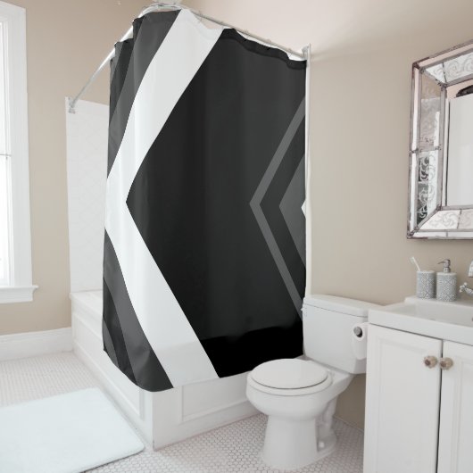 Rideaux De Douche Chevron noir, gris et blanc (En situation)